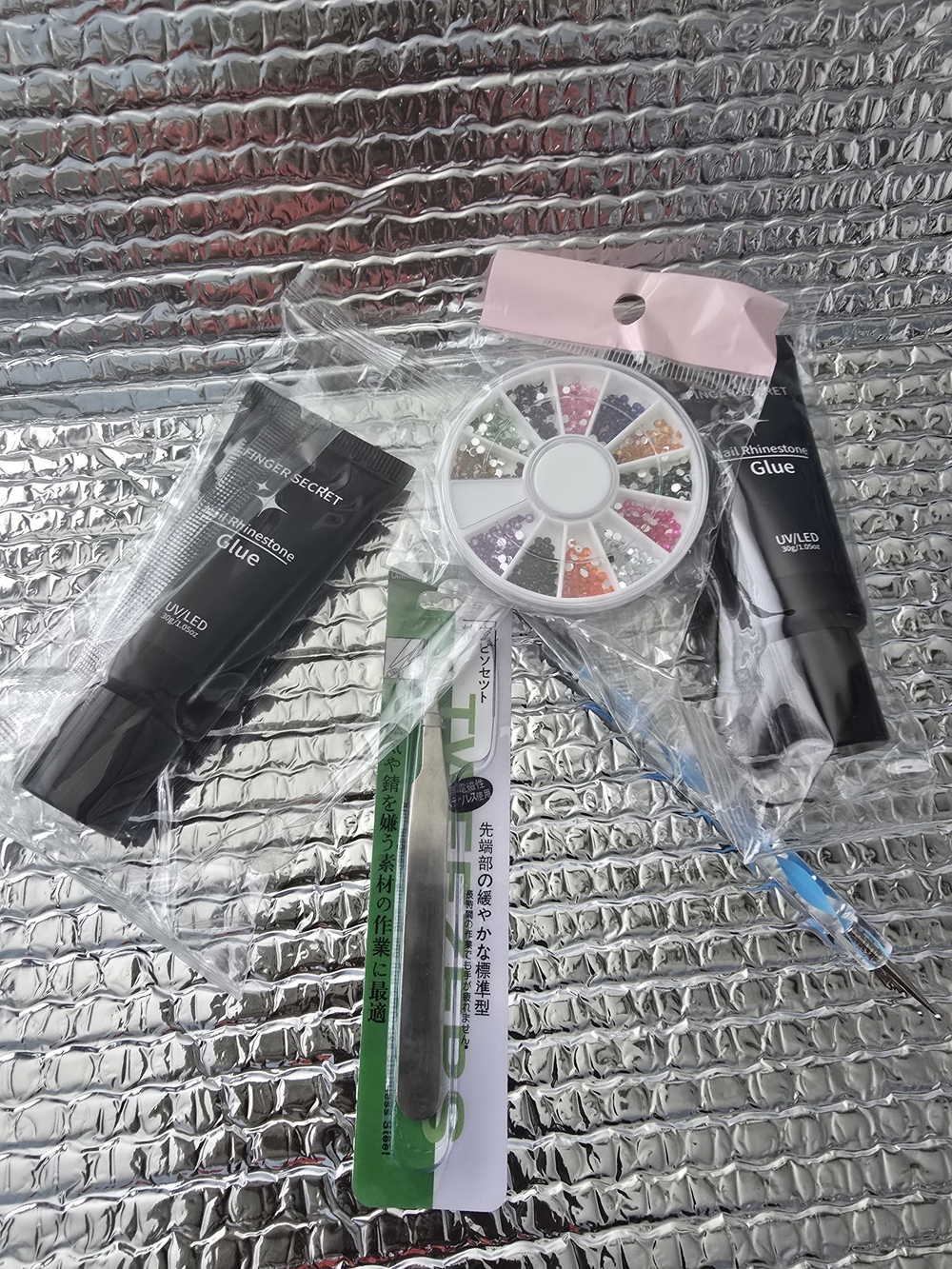 Nail Rhinestone Glue Kit with Multicolor Gems UV/LED